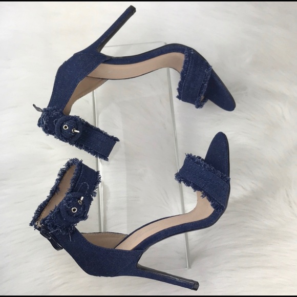 Dark Blue Distressed Denim Stiletto Heels - Picture 4 of 4